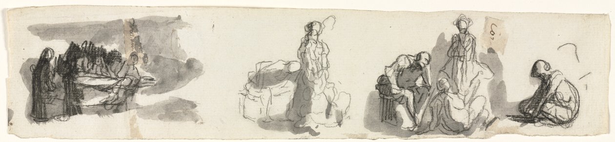 Sheet of Studies with a Group of Four Figures to the Right recto Sketches of Various Figures verso by Honoré Daumier