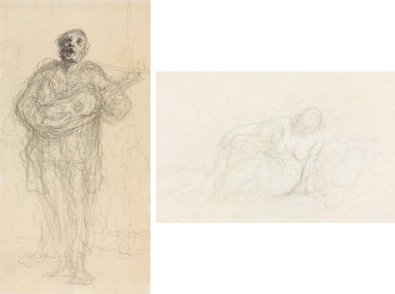 Singing Guitarist (recto); Reclining Woman Leaning on Her Arm (verso) by Honoré Daumier