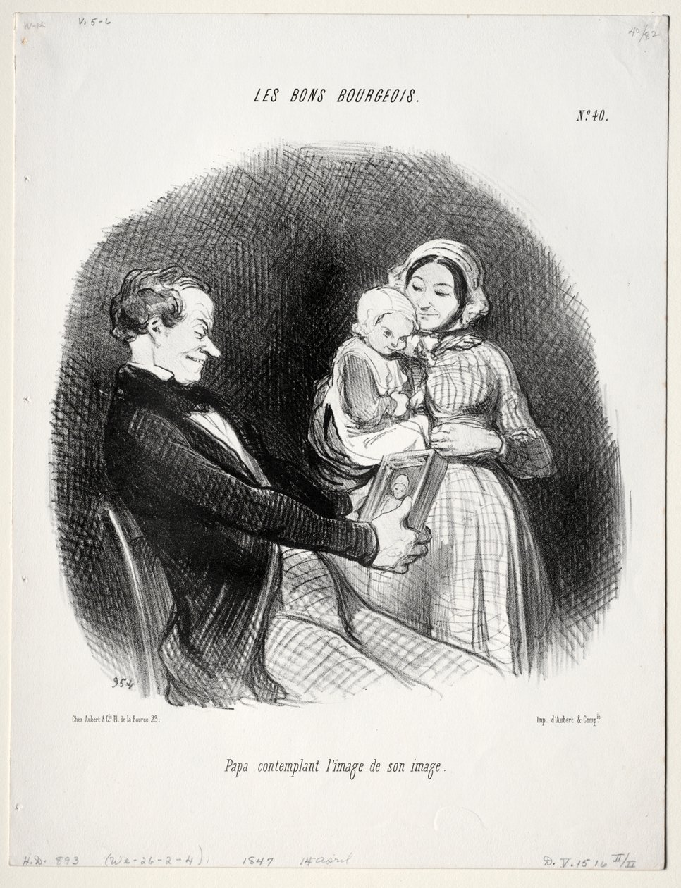 The Good Bourgeois, plate 40: Papa contemplates a likeness of his likeness by Honoré Daumier