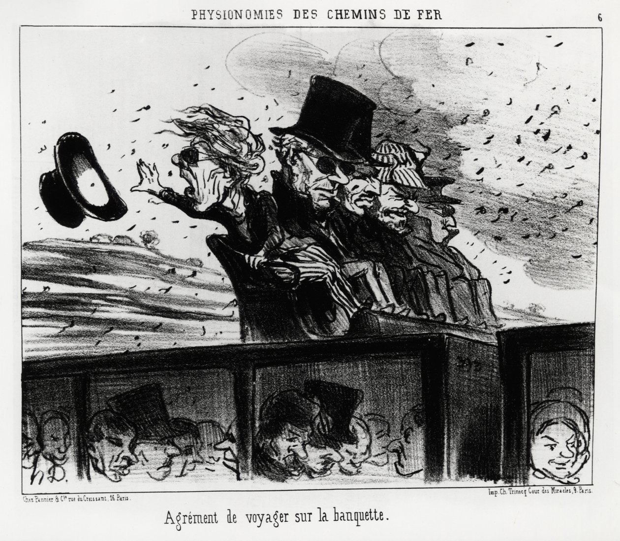 The Physiognomy of the Railways: It is the Right to Travel on the Bench. Illustration by Honore Daumier, Published in Charivari by Honoré Daumier