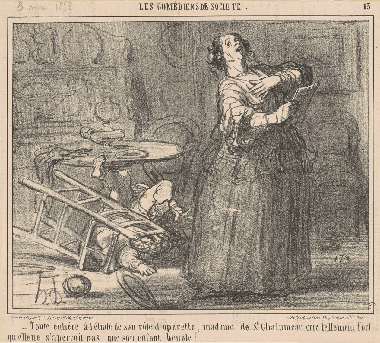 Entirely Focused on Her Role ... by Honoré Daumier