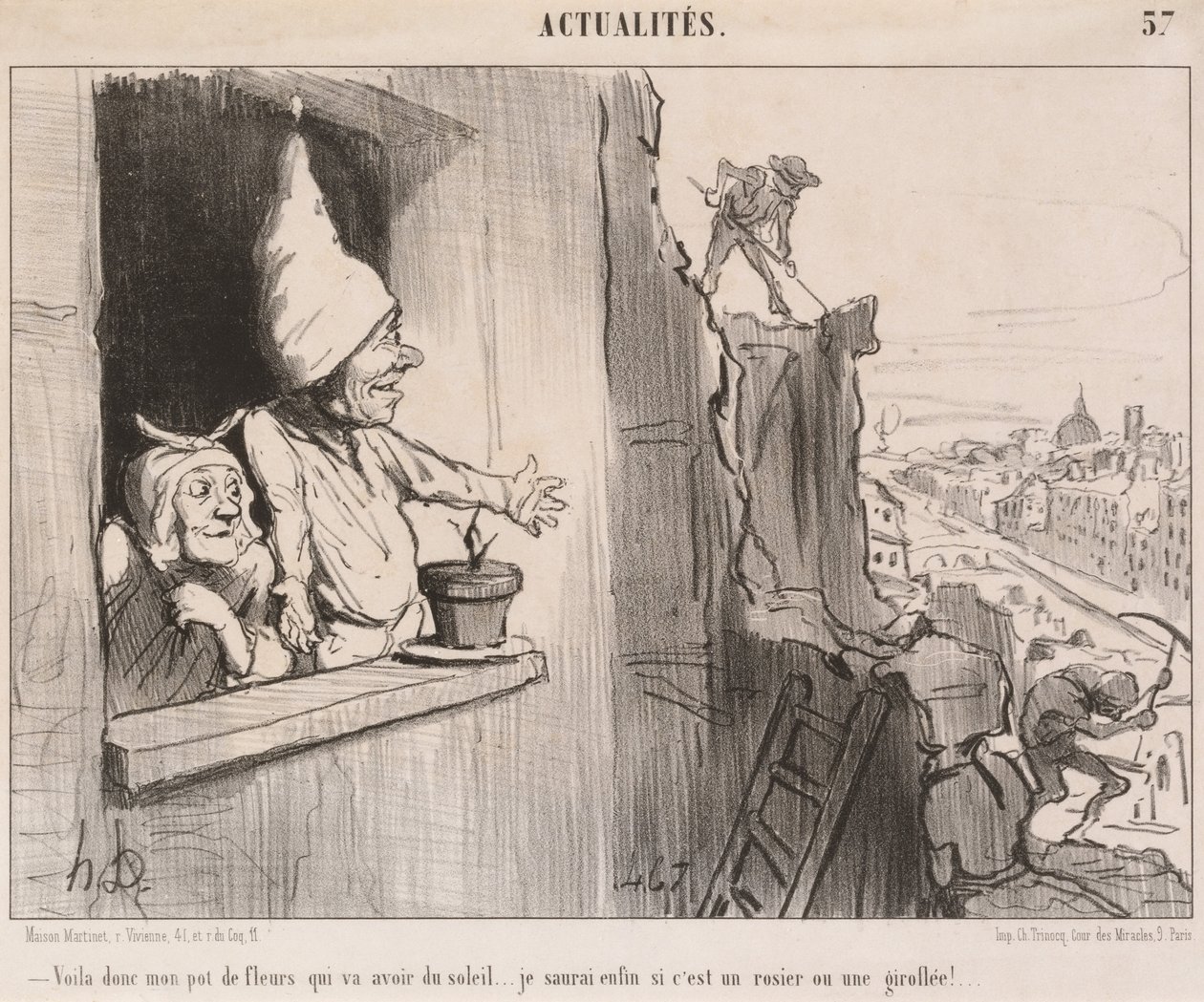There... my flowerpot... will get some sun... by Honoré Daumier