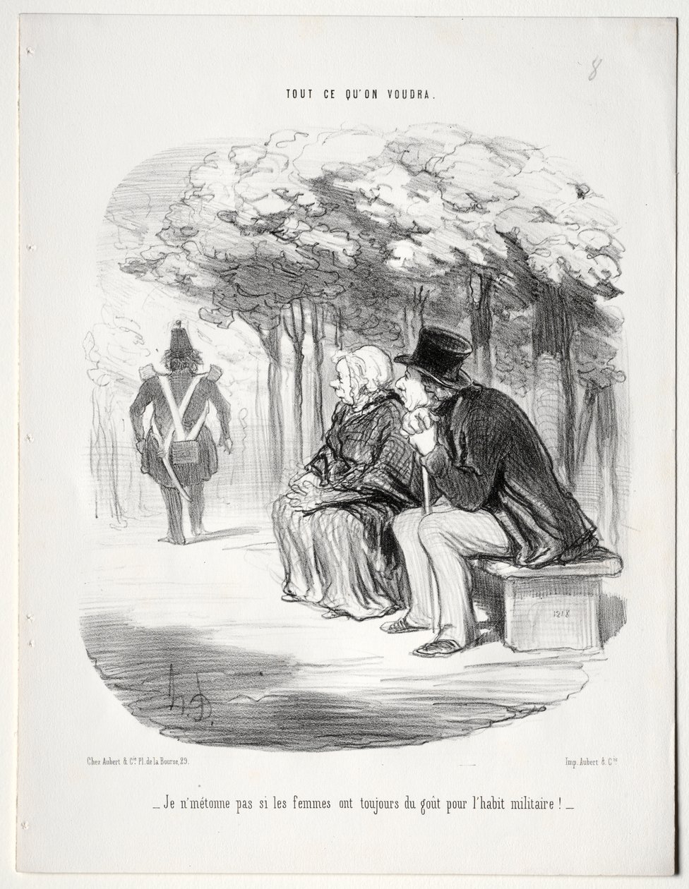 What you will, plate 51: I do not wonder that women are always fond of the military uniform? by Honoré Daumier