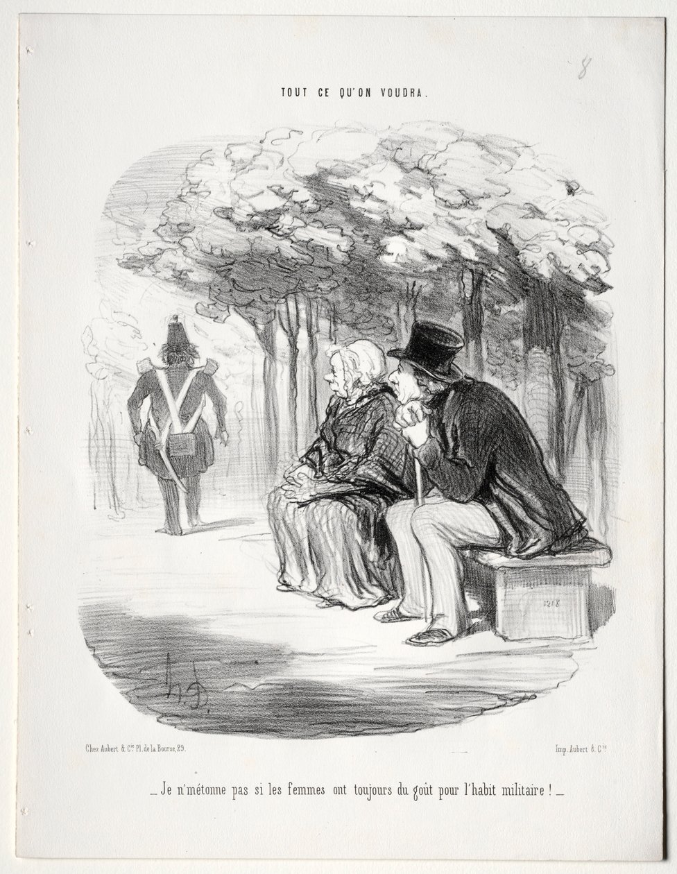 What You Will, Plate 51: I Do Not Wonder That Women Are Always Fond of the Military Uniform by Honoré Daumier