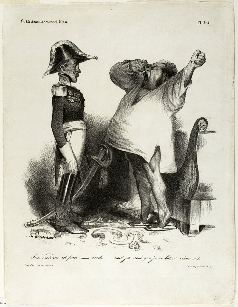 "- Sire! Lisbon has been captured. - aaaah!!... and I dreamt that I had fought courageously!", plate 304 by Honoré Victorin Daumier