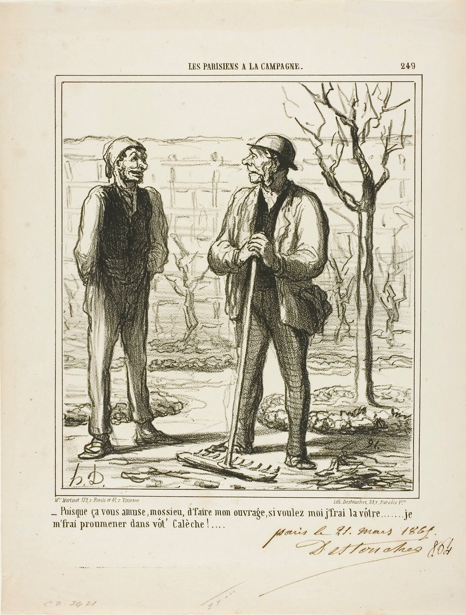 "You seem to enjoy doing my work. In exchange, I could offer doing your job: I will go for a ride in your coach!" plate 249 from Les Parisiens A La Campagne by Honoré Victorin Daumier