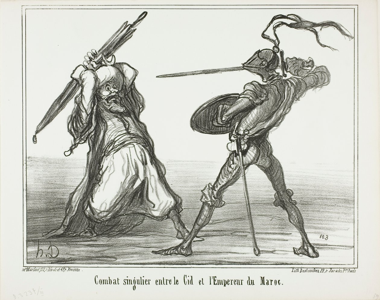 An Unusual Battle Between El Cid and the Emperor of Morocco, plate 117 from Actualités by Honoré Victorin Daumier