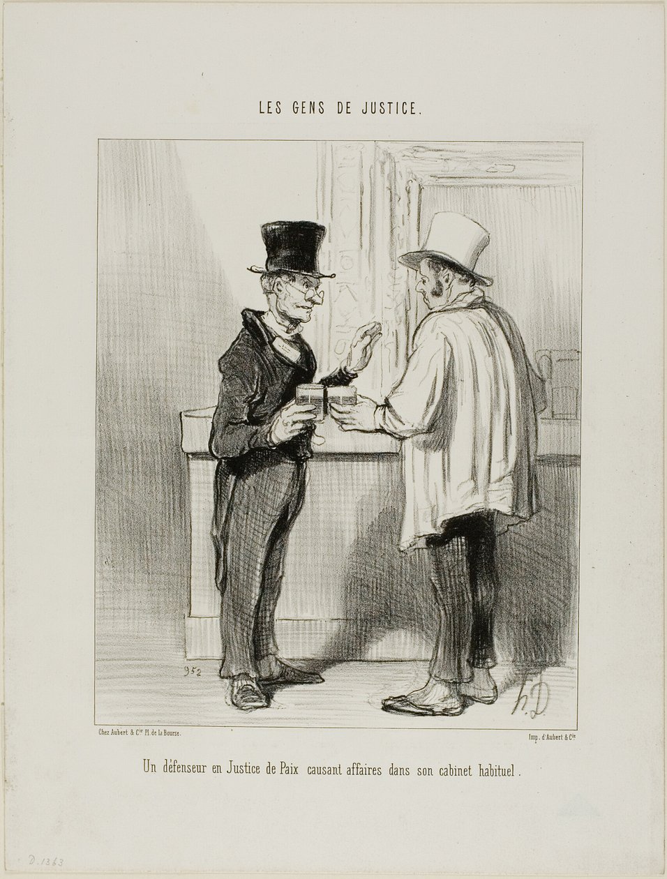 A defence lawyer at the Court of Arbitration discussing business at his usual office premises, plate 27 from Les Gens De Justice by Honoré Victorin Daumier
