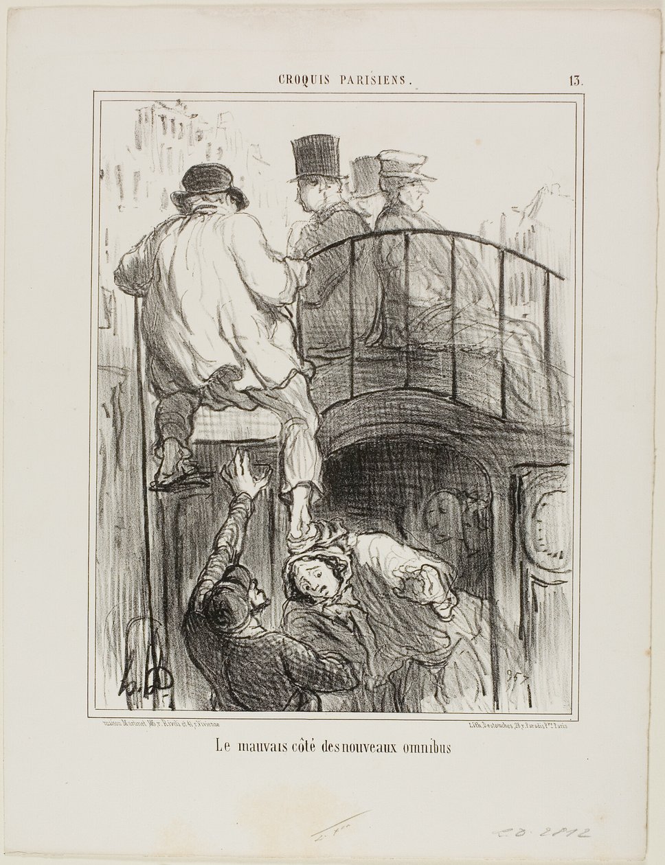 An Unpleasant Aspect of the New Type of Omnibus, Plate 13 from Croquis Parisiens by Honoré Victorin Daumier