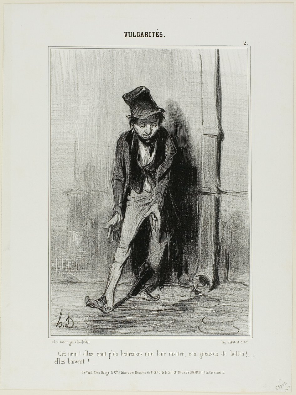 Damn! They are Happier than Their Master... These Bitches of Boots... They Drink!, Plate 2 from Vulgarities by Honoré Victorin Daumier