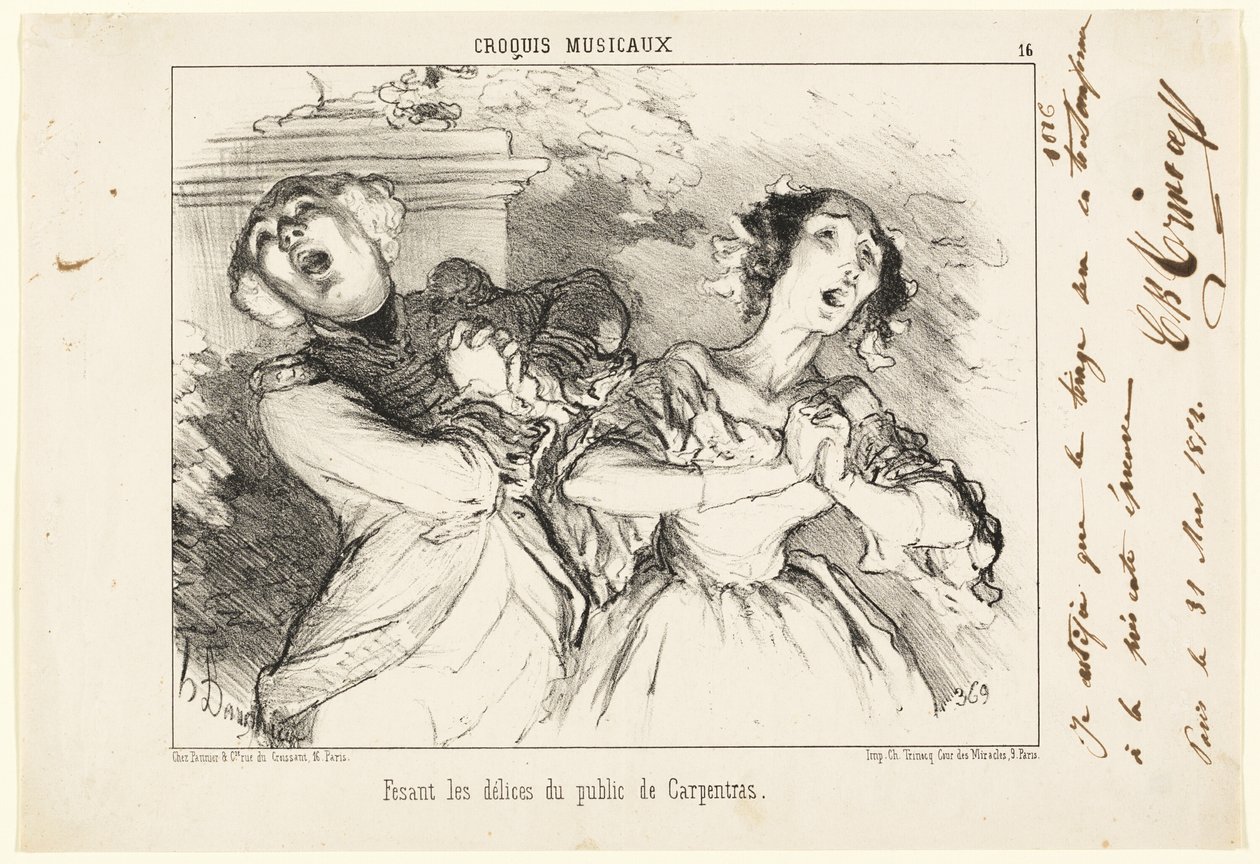 Giving the Public the Delights of Carpentras, Plate 16 from Musical Sketches by Honoré Victorin Daumier