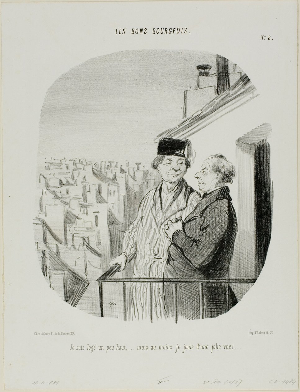 "I am living a little high up... but at least I am enjoying a beautiful view," Plate 8 from Les Bons Bourgeois by Honoré Victorin Daumier