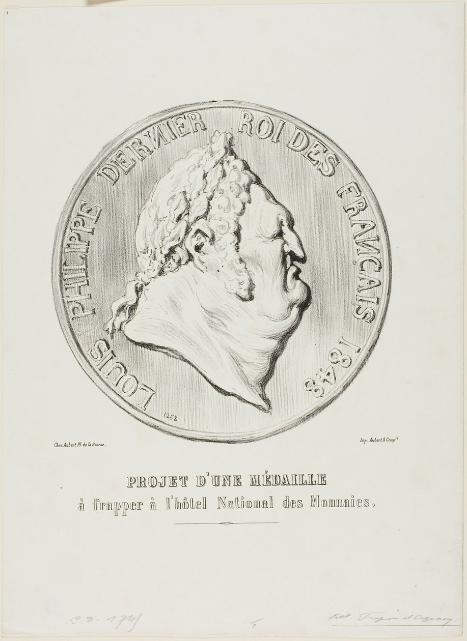 Louis-Philippe, Last King of the French 1848. Design for a medal to be manufactured by the National Mint by Honoré Victorin Daumier
