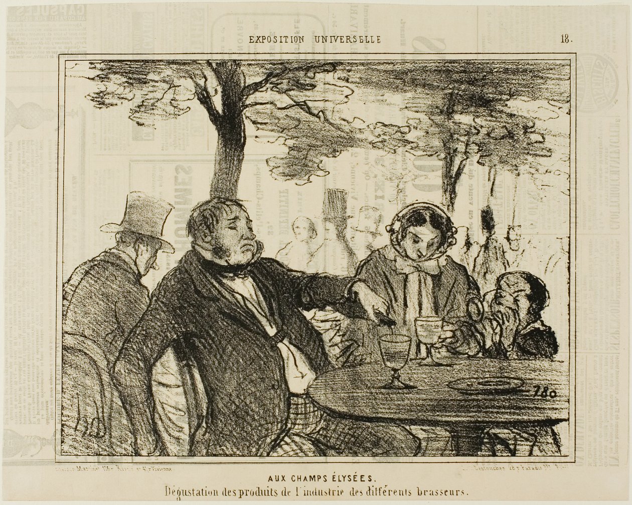 On the Champs-Elysees. Tasting of the industrial products of different brewers, plate 18 from The Universal Exhibition by Honoré Victorin Daumier