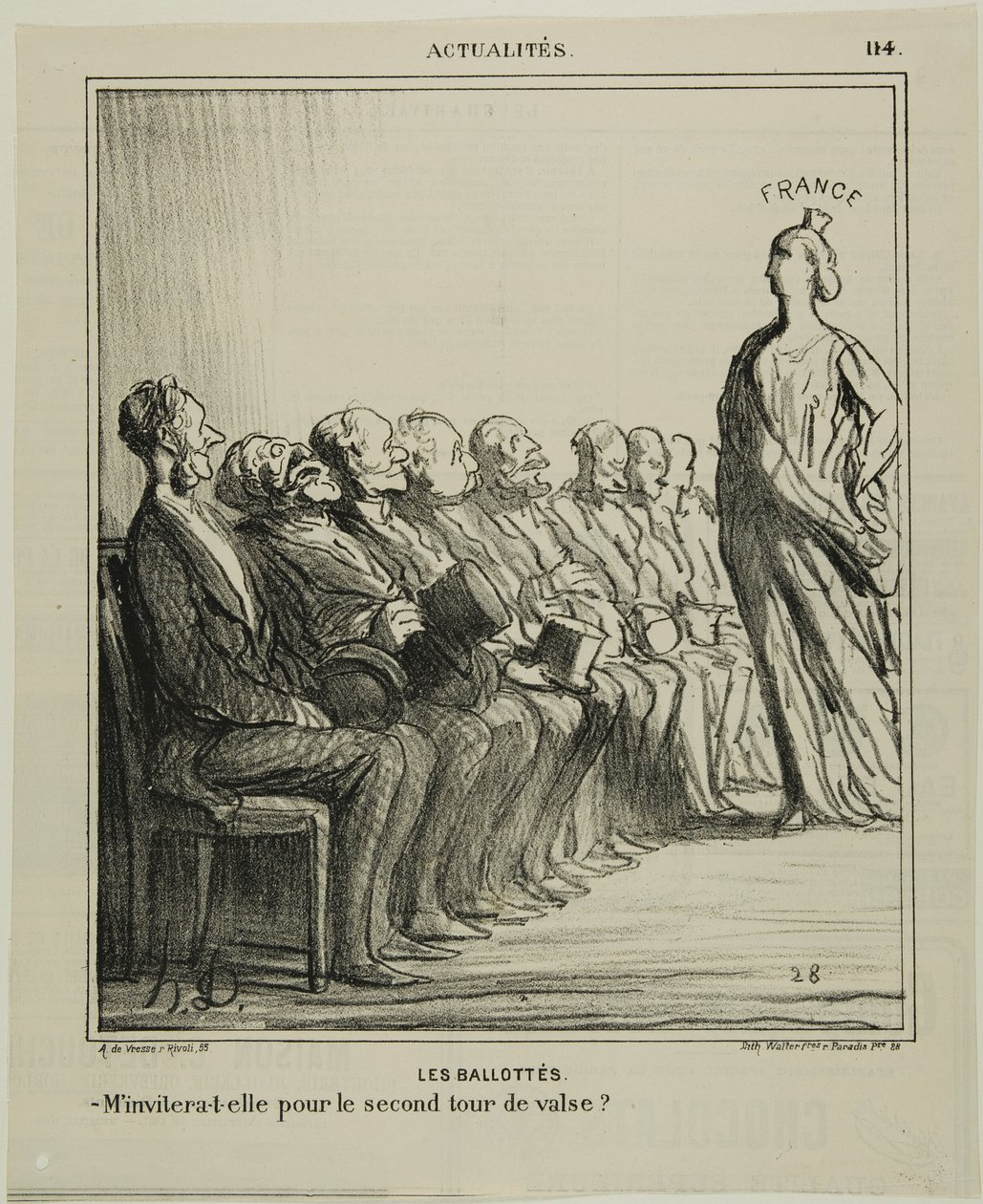 Run-Off Elections. "- Will she invite me for a second waltz?," plate 114 from Actualités by Honoré Victorin Daumier