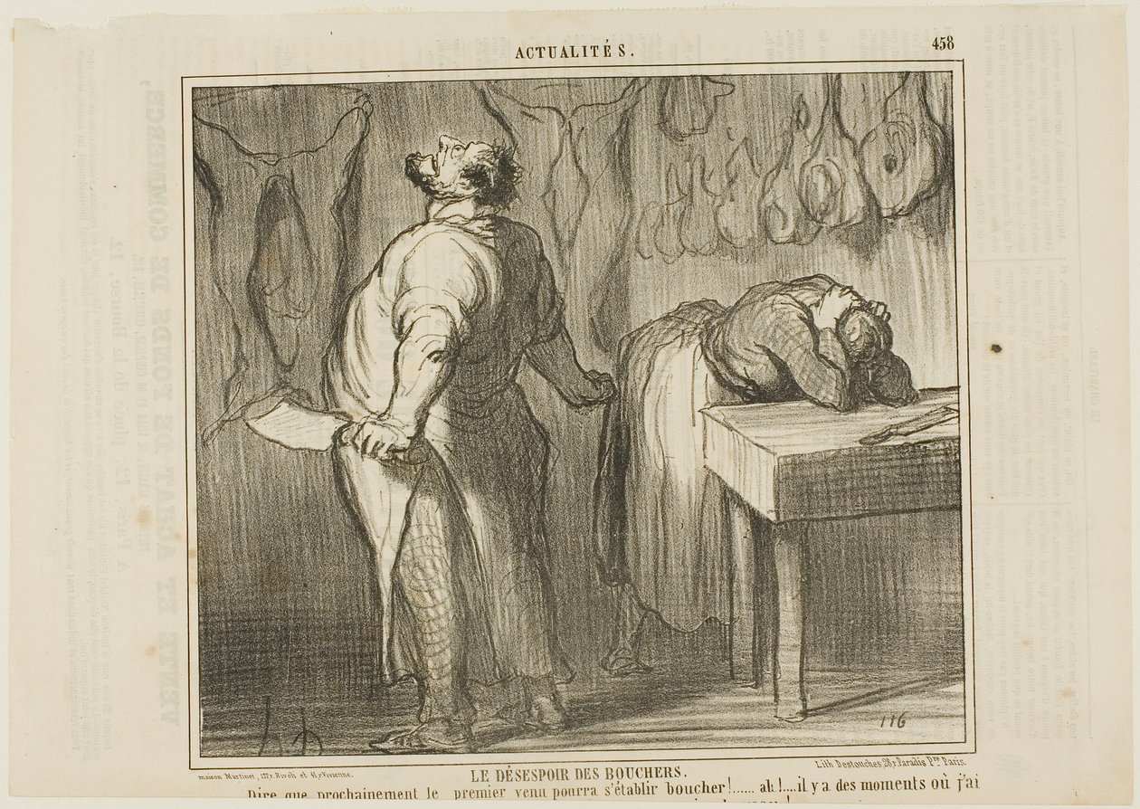 The Despair of the Butcher, plate 458 from Actualités by Honoré Victorin Daumier