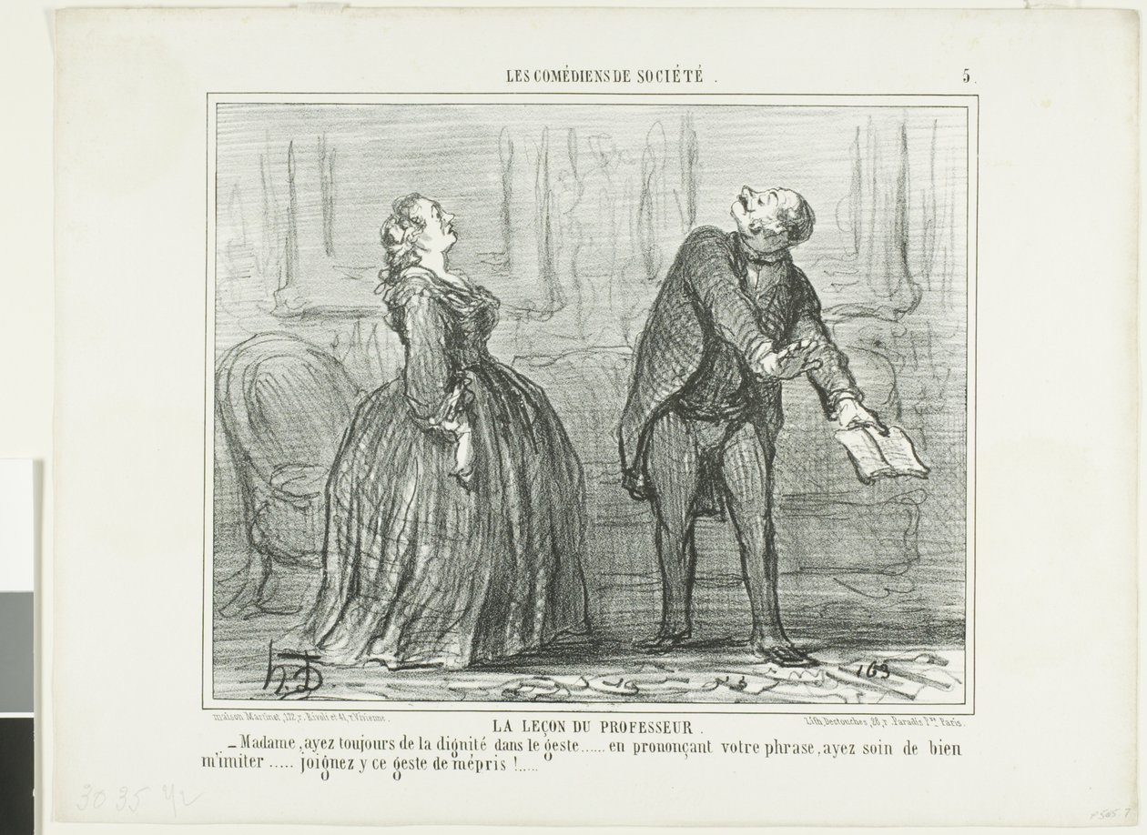 The Lesson of the Professor, plate five from Les Comédiens de Société by Honoré Victorin Daumier