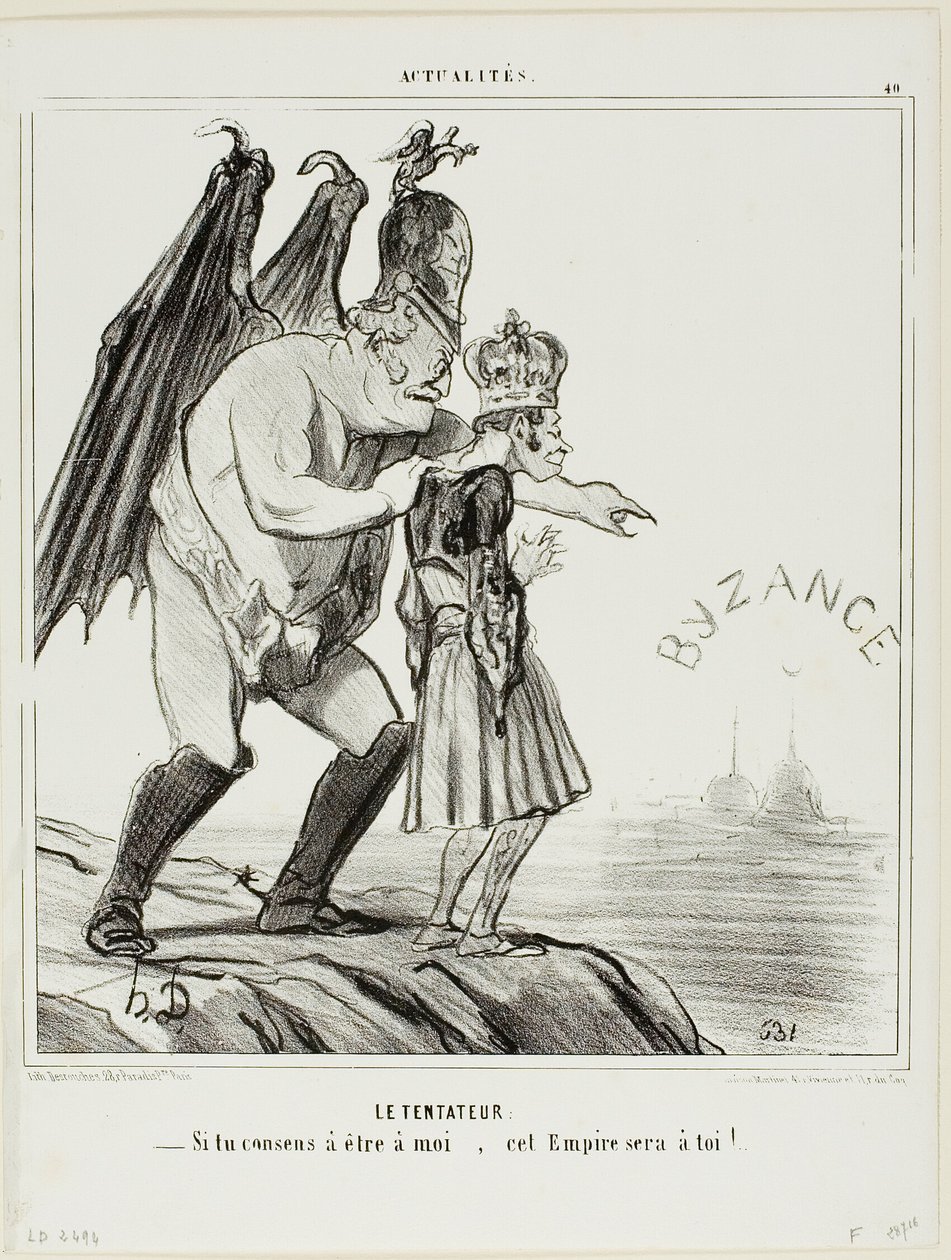 The Temptor. "- If you consent to belong to me... this empire will be yours," plate 40 from Actualités by Honoré Victorin Daumier