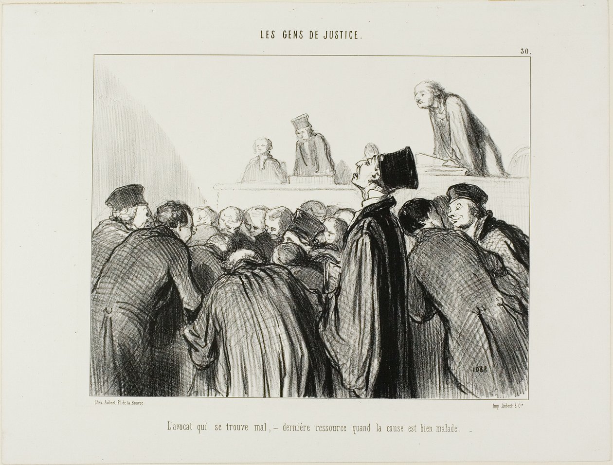 The lawyer becomes sick, a last resort when his case is beginning to also look sick, plate 30 from Les Gens De Justice by Honoré Victorin Daumier