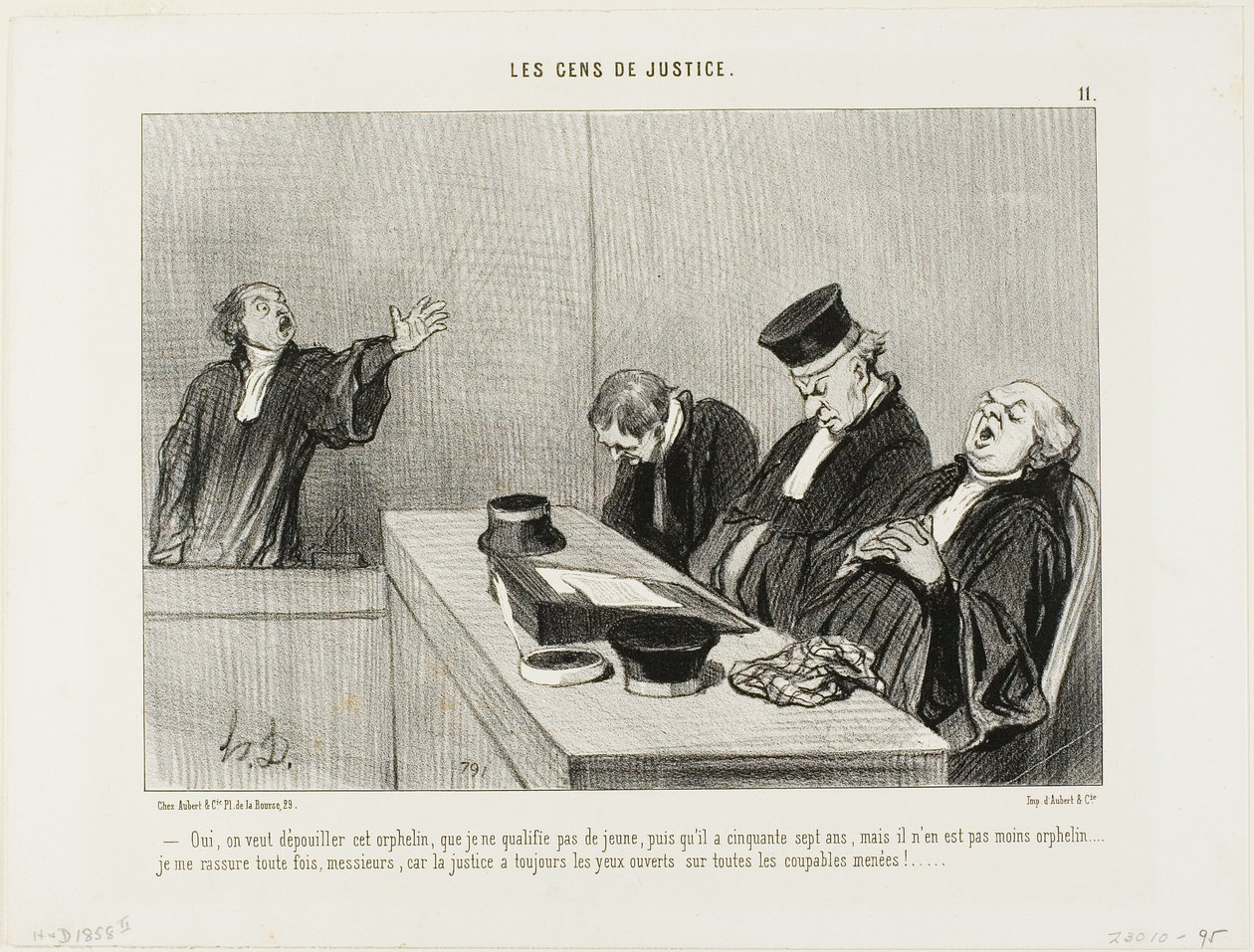 Yes, they would plunder this orphan, whom I cannot necessarily describe as being young, since he is fifty-seven years old...I am, reassured knowing that justice always keeps an open eye on all guilty maneuvers!, plate 11 from Les Gens De Justice by Honoré Victorin Daumier