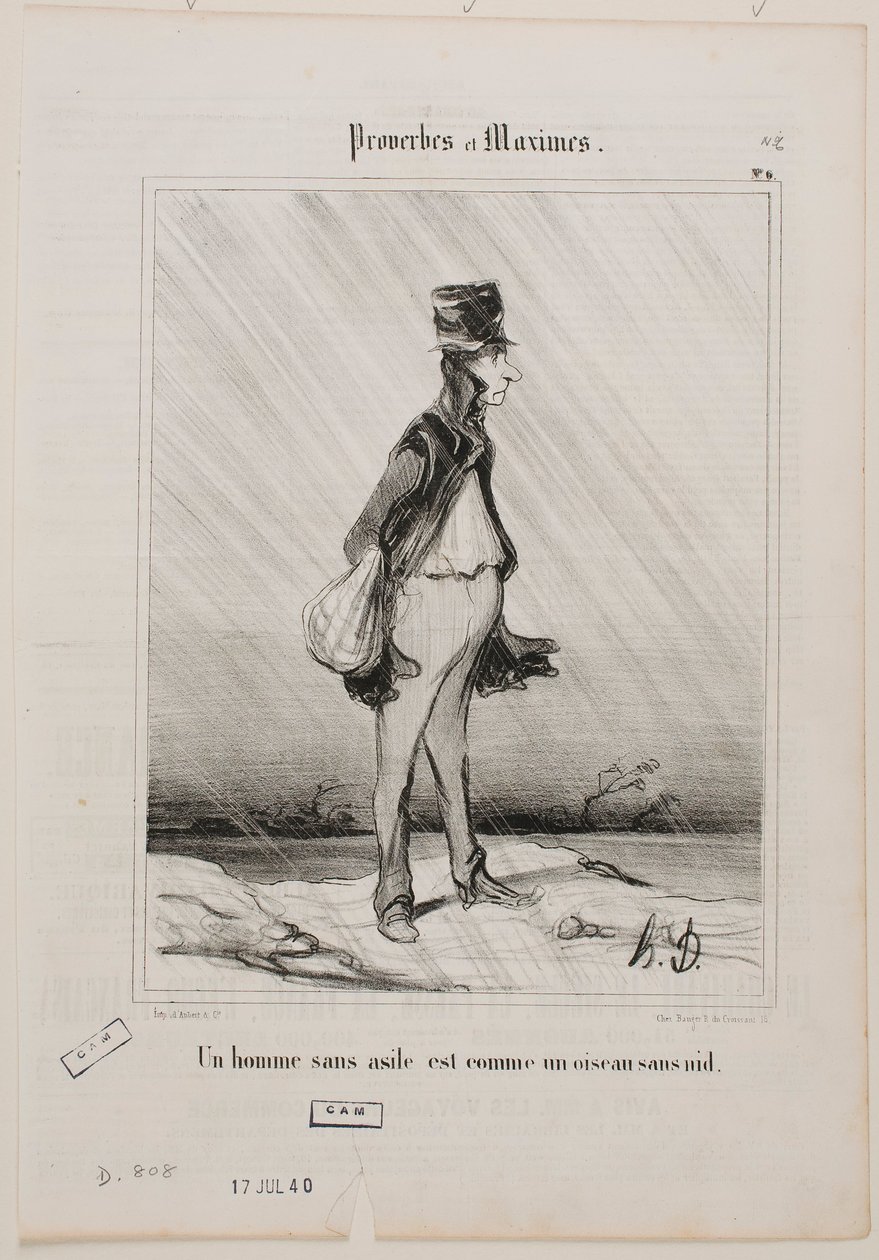 A man without refuge is like a bird without a nest. by Honoré Daumier