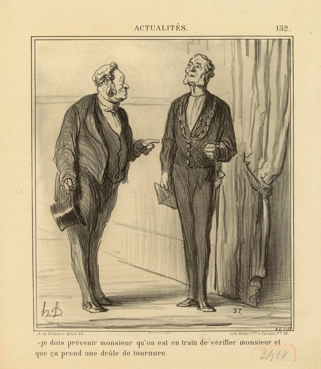 News No.152: - I Must Warn Sir That They Are Checking... by Honoré Daumier