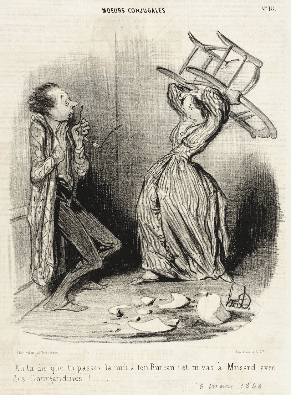 Ah, You Say You Spend the Night at Your Office!... by Honoré Daumier