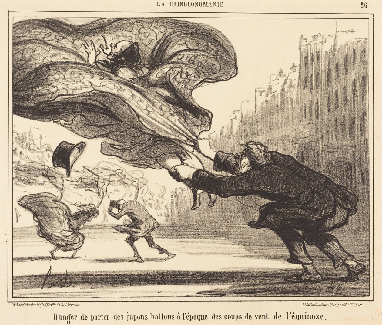 Danger of Wearing Balloon Skirts... by Honoré Daumier