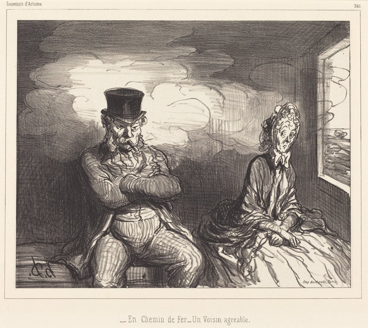 On the Railroad... an Agreeable Neighbor by Honoré Daumier