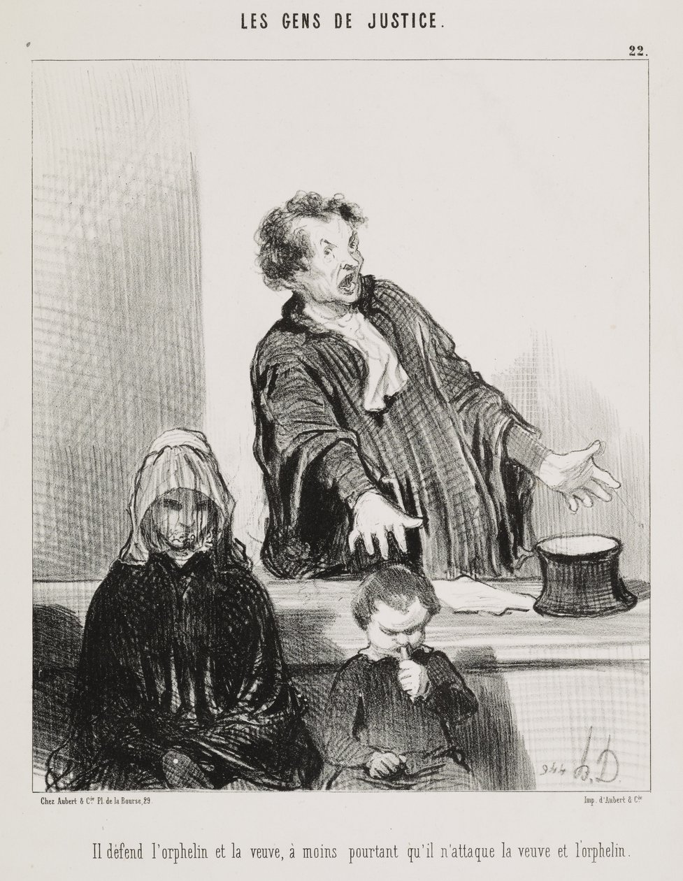 He Defends the Orphan and the Widow, Unless He Attacks the Widow and the Orphan, pl. 22 from the series The Lawyers from the journal Le Charivari by Honoré Daumier