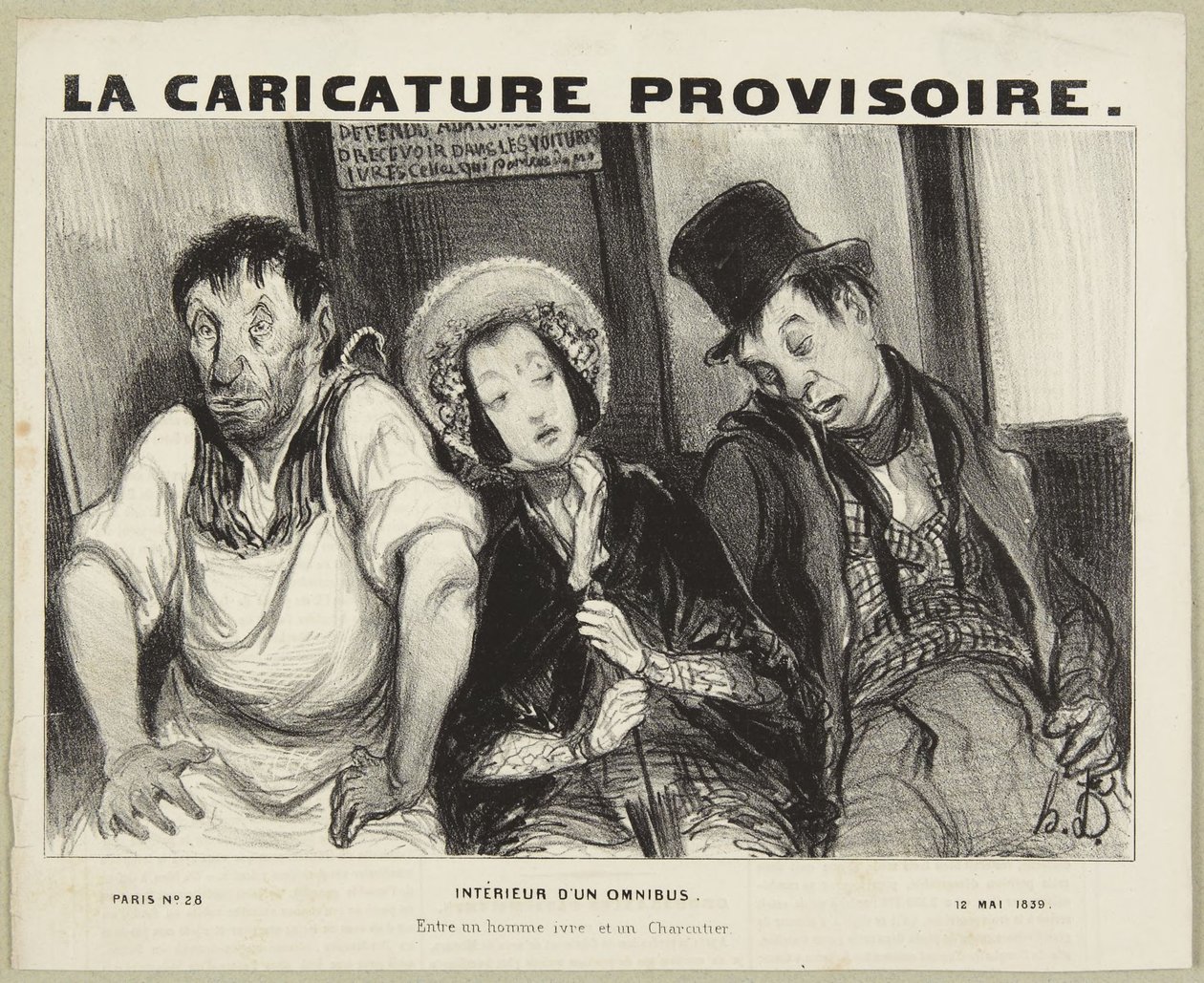 Interior of an Omnibus, from the series Parisian Types from La Caricature Provisoire by Honoré Daumier