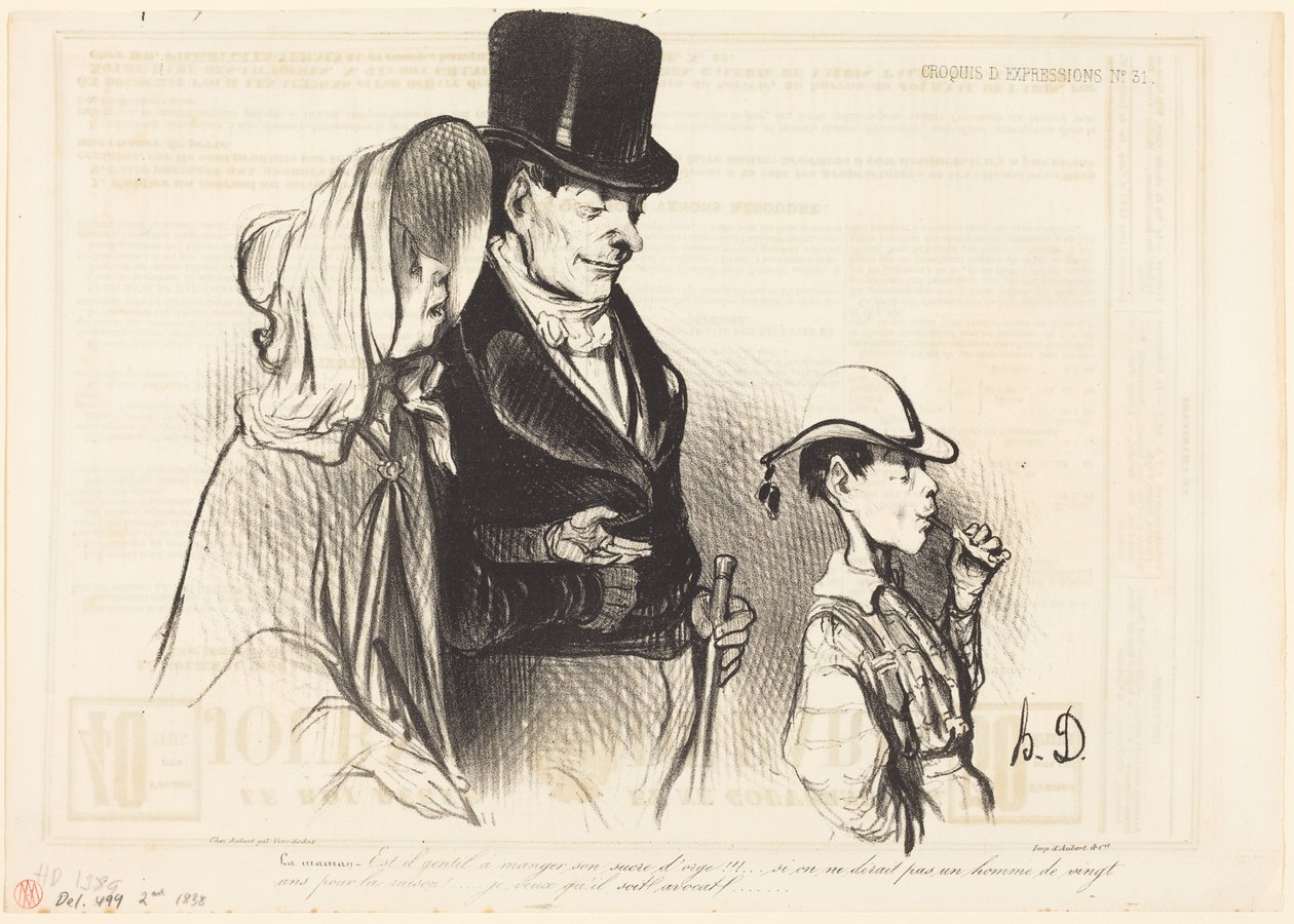 The Mother - Is it nice to eat his barley sugar!... by Honoré Daumier