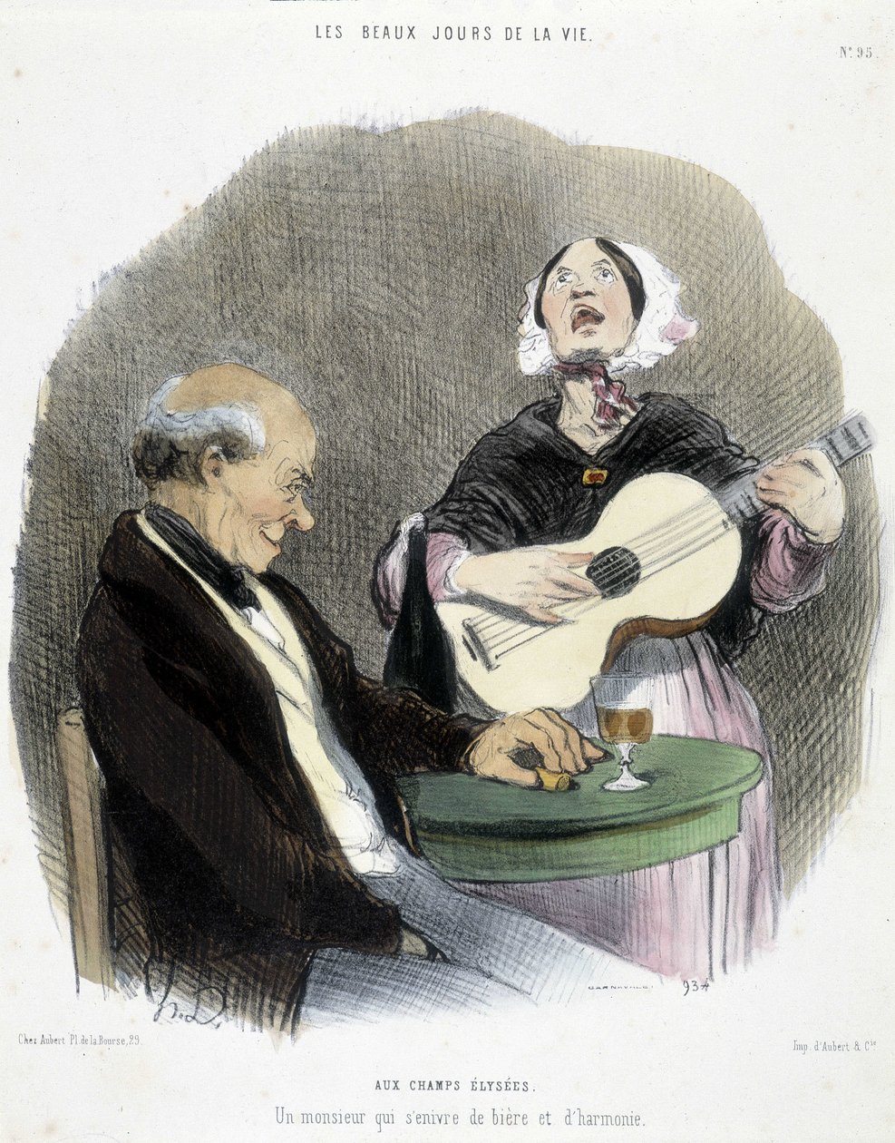Man drinking in the company of a singer - in Les Beaux Days de la vie by Honoré Daumier by Honoré Daumier