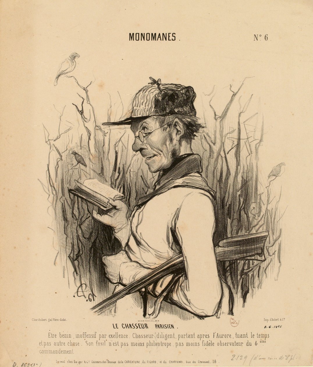 Monomaniacs No. 6: The Parisian Hunter. A kind, harmless being par excellence... by Honoré Daumier