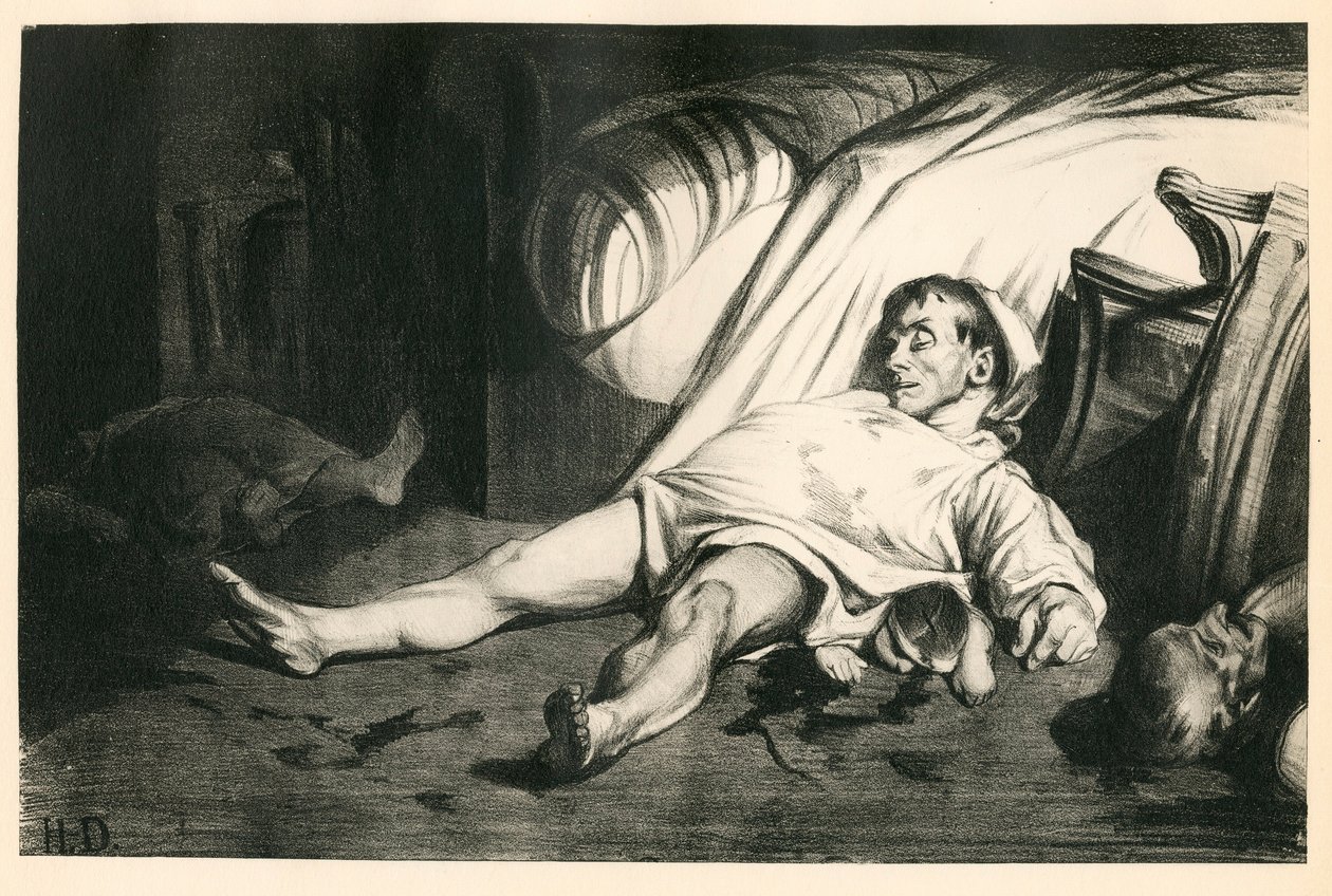 One hundred twenty lithographs of H. Daumier, Satirical in B & W, circa 1834: Massacre de la rue Transnonain (Paris) - Republican, Dead corpses, Repression - Illustration by Honoré Daumier (1808-1879) by Honoré Daumier