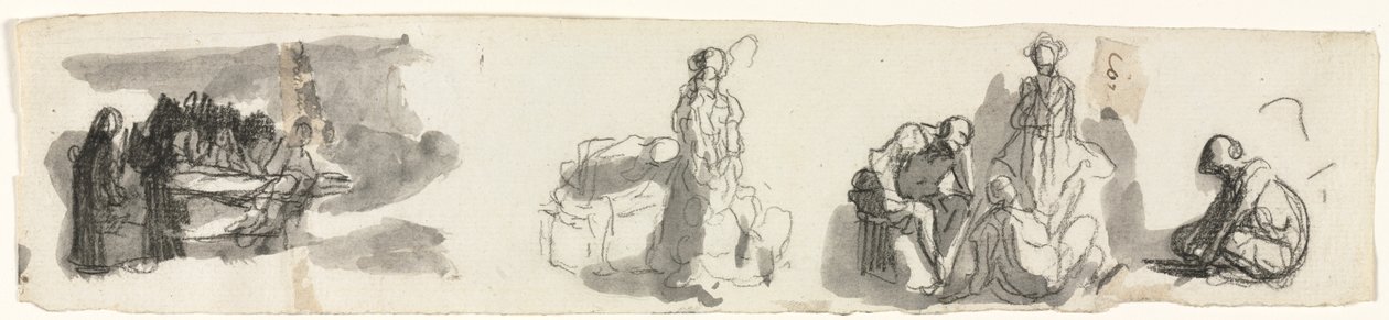 Sheet of Studies with a Group of Four Figures to the Right (recto) by Honoré Daumier