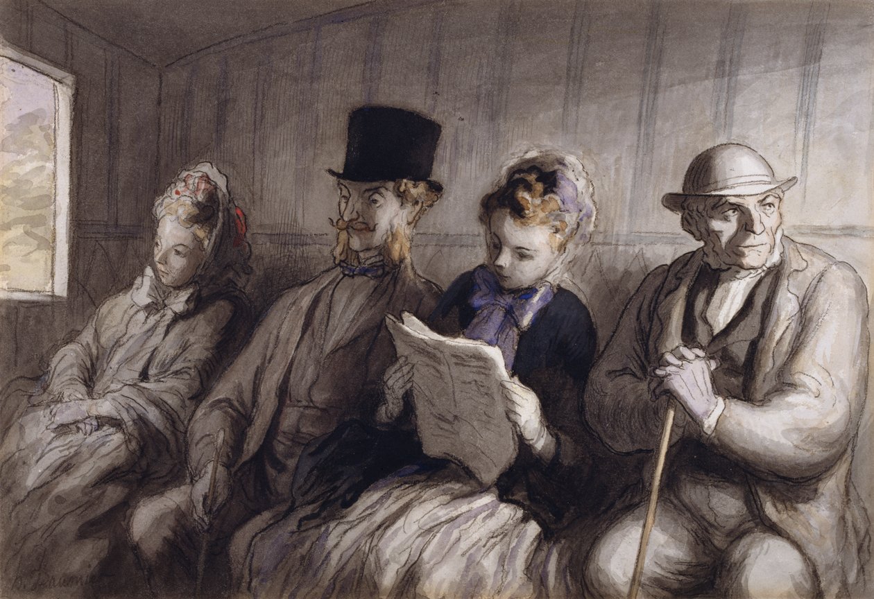 The First Class Carriage by Honoré Daumier