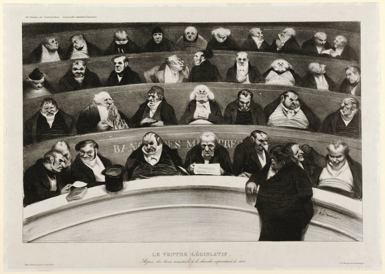 The Legislative Belly: View of the Ministerial Benches in the Impromptu Chamber of 1834 by Honoré Daumier