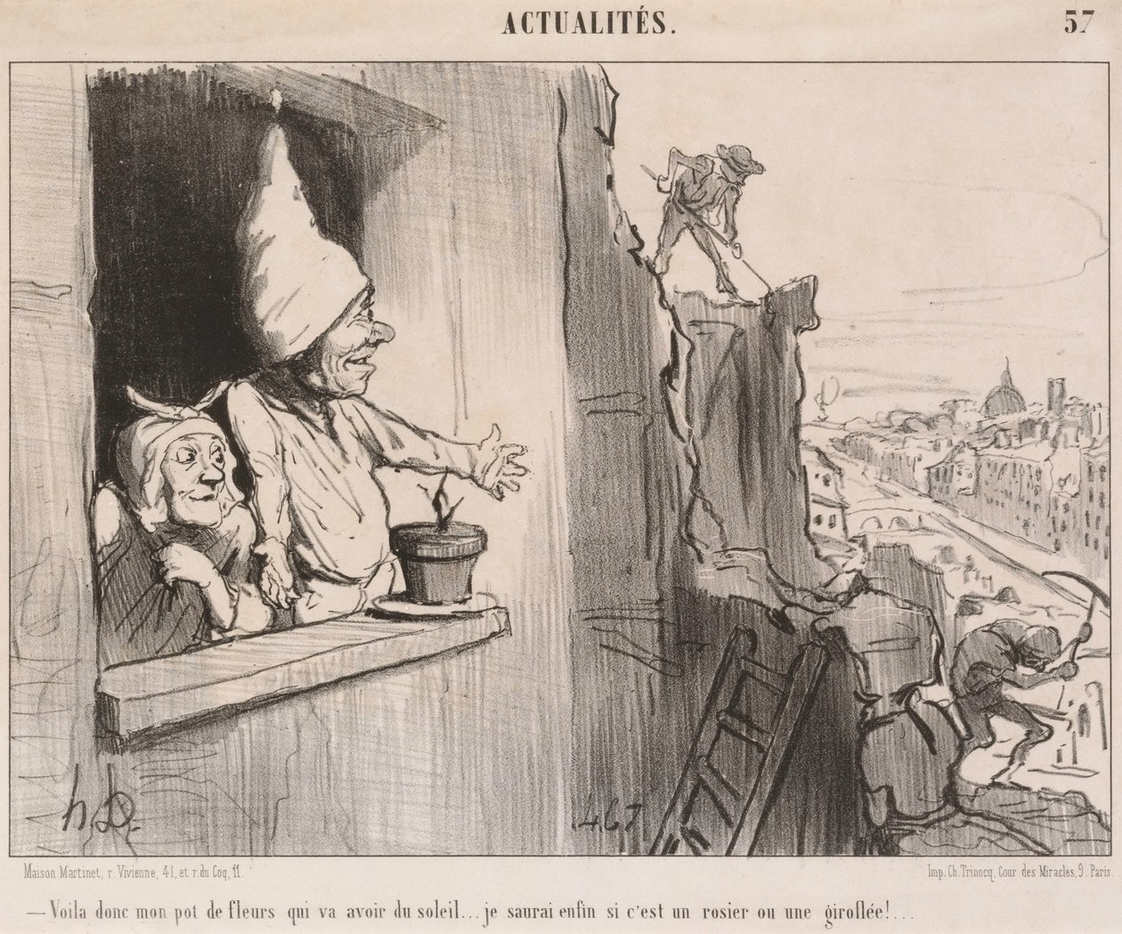 Here... my flower pot... will get some sun... by Honoré Daumier