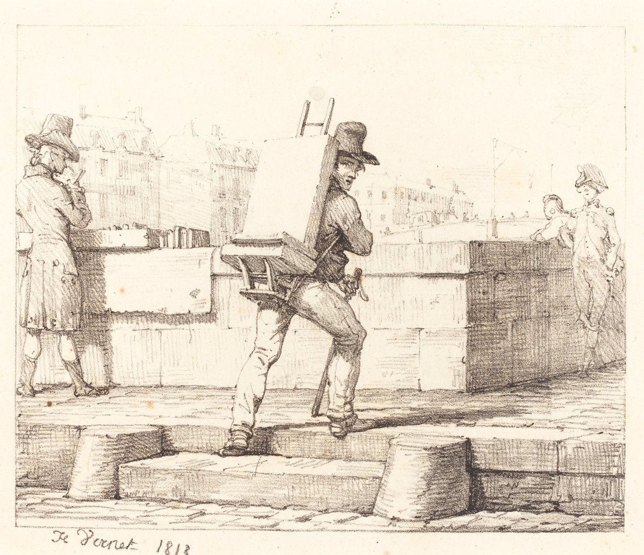 Artist Carrying Easel with a Lithographic Stone by Emile Jean Horace Vernet