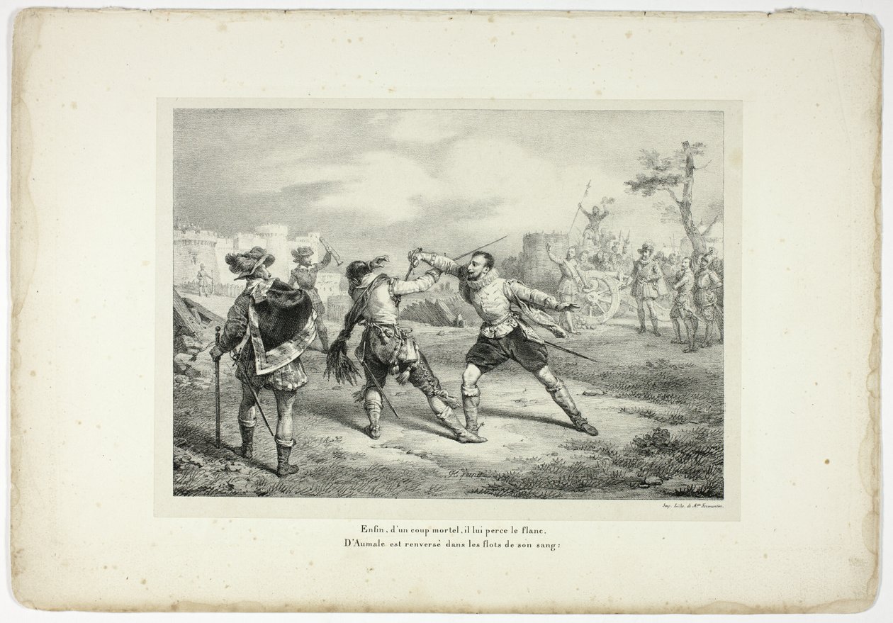 Finally, with a mortal blow, he pierces his side... by Horace Vernet