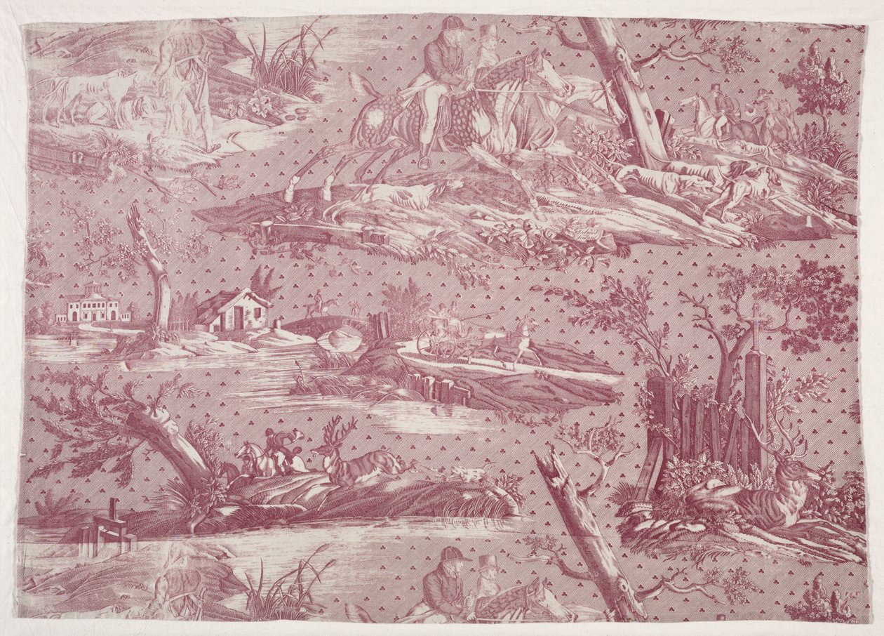 Fragment of Copperplate Printed Cotton with Hunting Scene Design by Horace Vernet