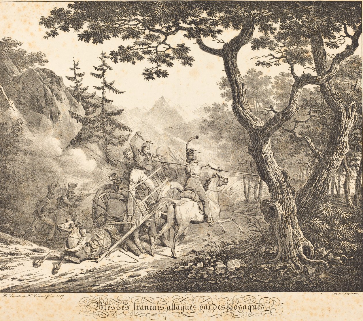 Wounded French Attacked by a Cossack by Horace Vernet and Hippolyte Lecomte