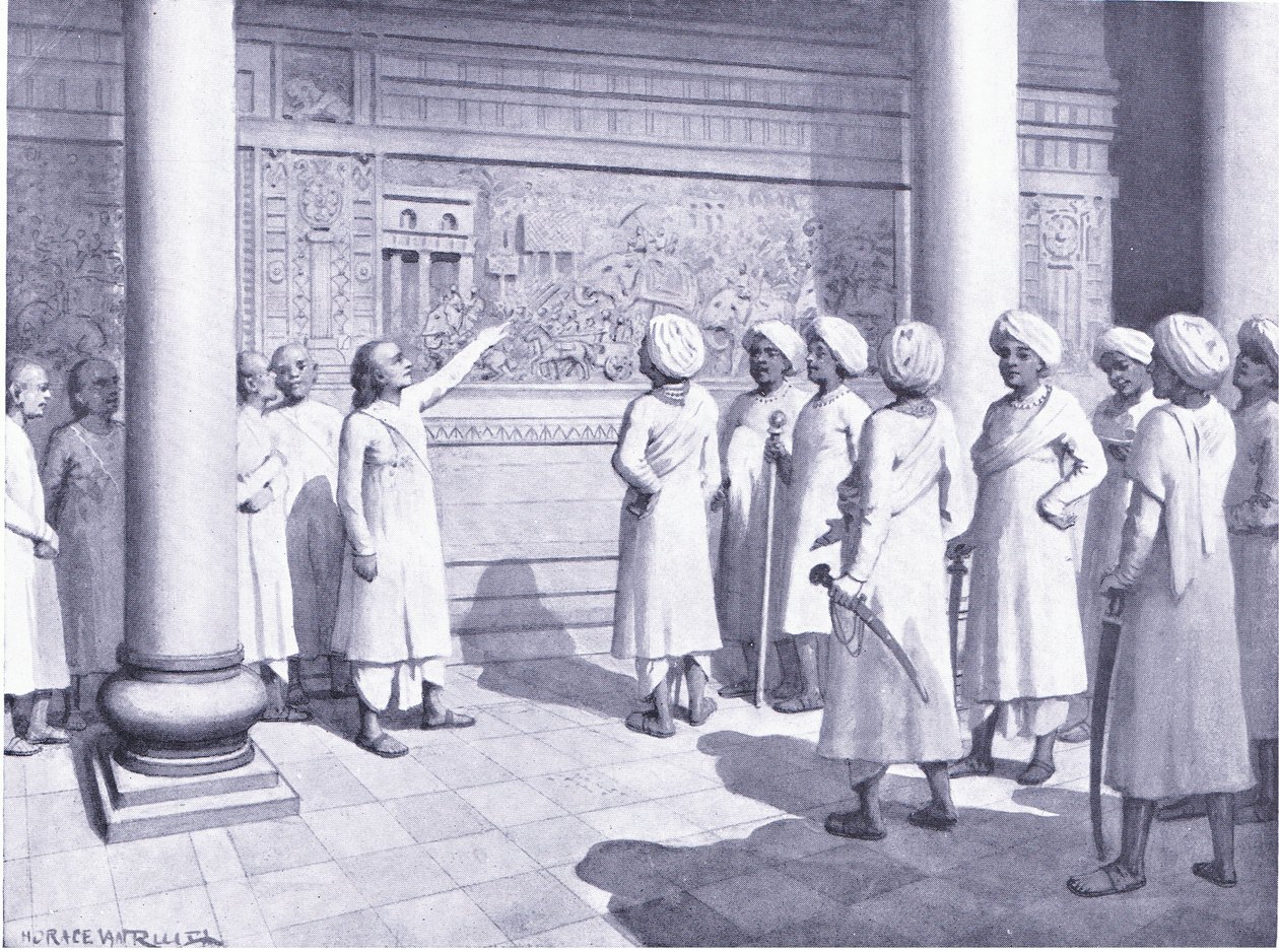 Rajaraja Chola Inspects the Bas-Relief of His Exploits at Tanjure 995 AD by Horace van Ruith