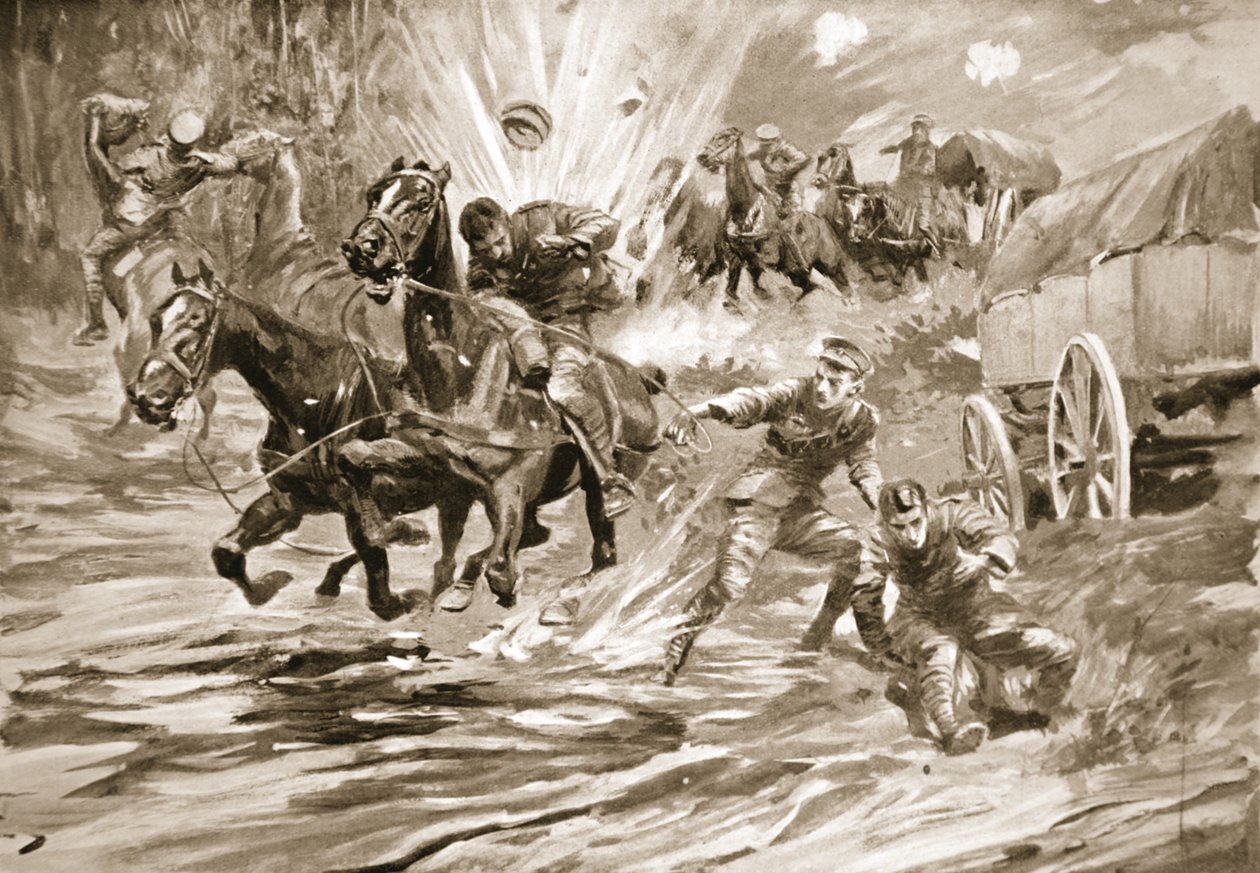 Sergeant Bostock Attending to the Wounded of a Convoy of Which He Was in Charge Under Heavy Fire by Howard K. Elcock