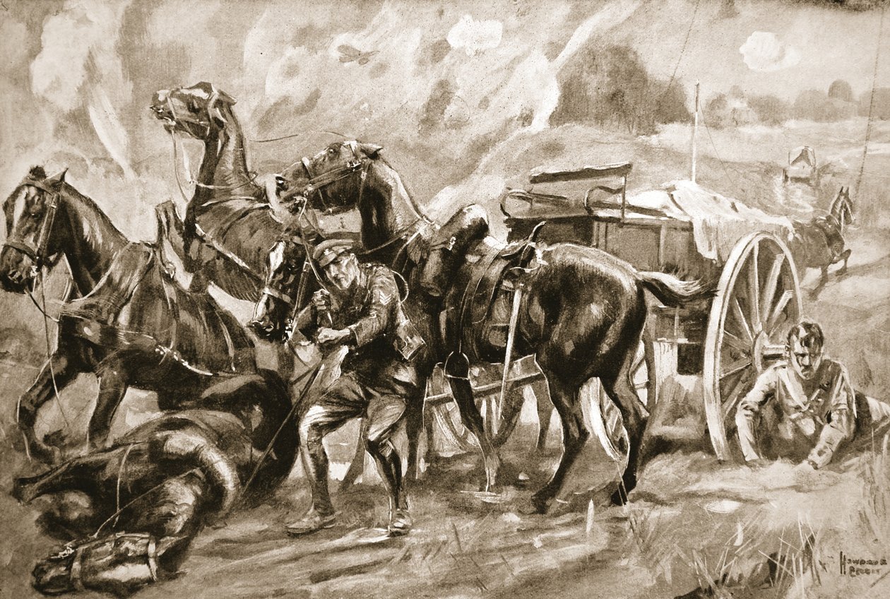Sergeant W.G. Pull Extricating a Gun Team, Whose Leaders Had Been Hit, and Bringing the Surviving Horses and Men to Safety by Howard K. Elcock