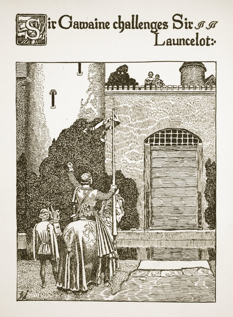 Sir Gawaine challenges Sir Launcelot, illustration from 