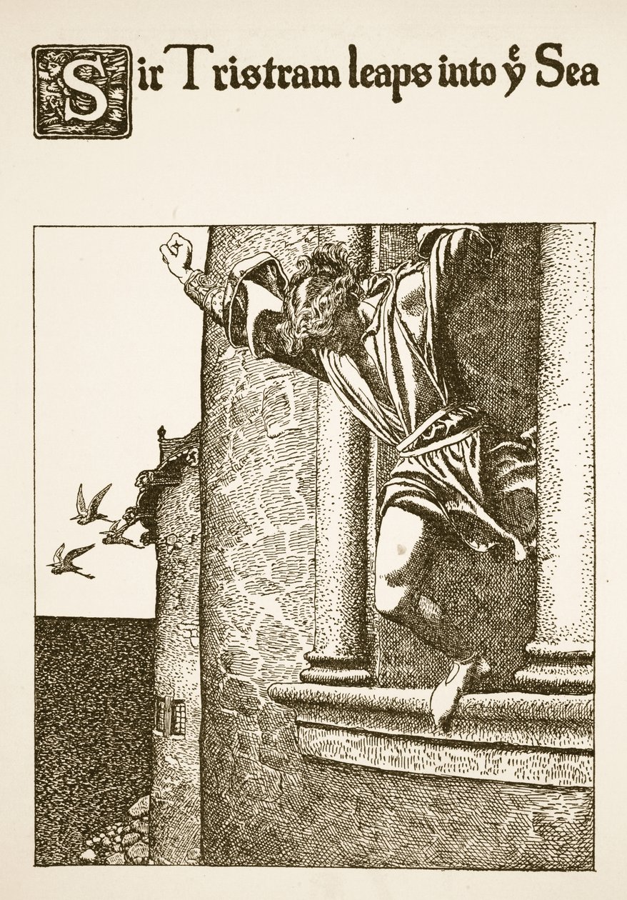 Sir Tristram Leaps into the Sea, Illustration from 