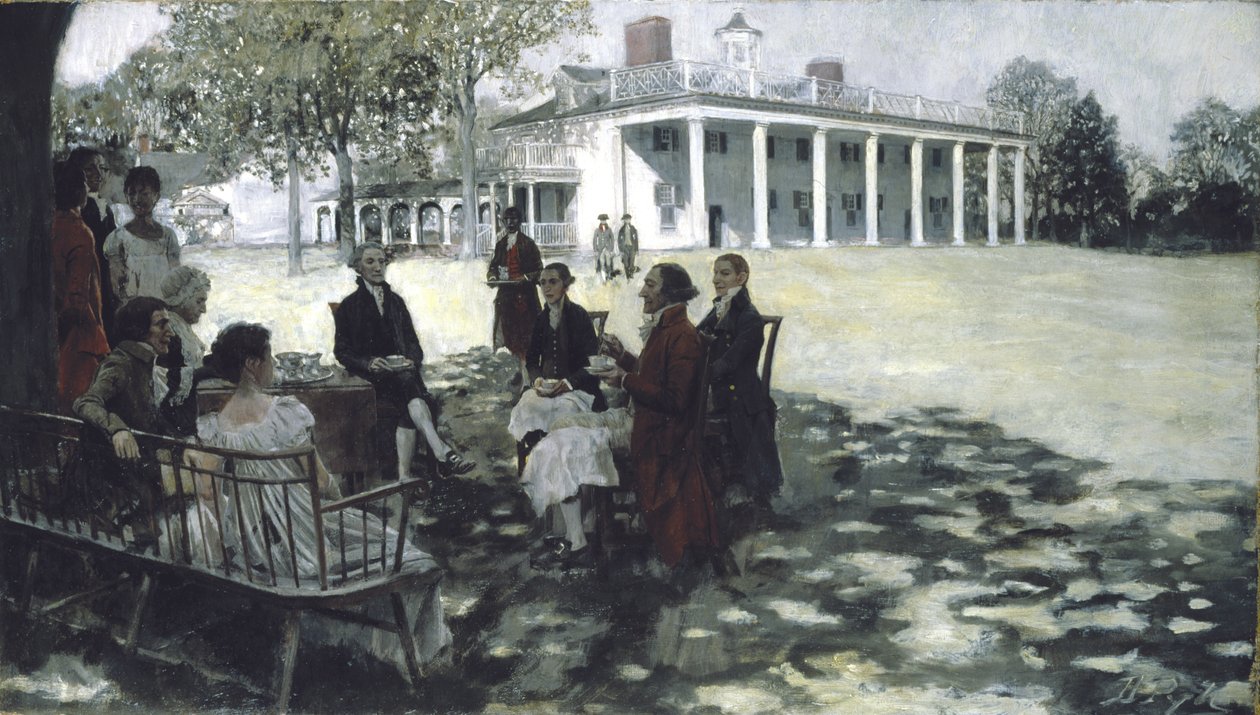 Martha and George Washington entertaining their friends on the lawn of Mount Vernon, 1898 by Howard Pyle