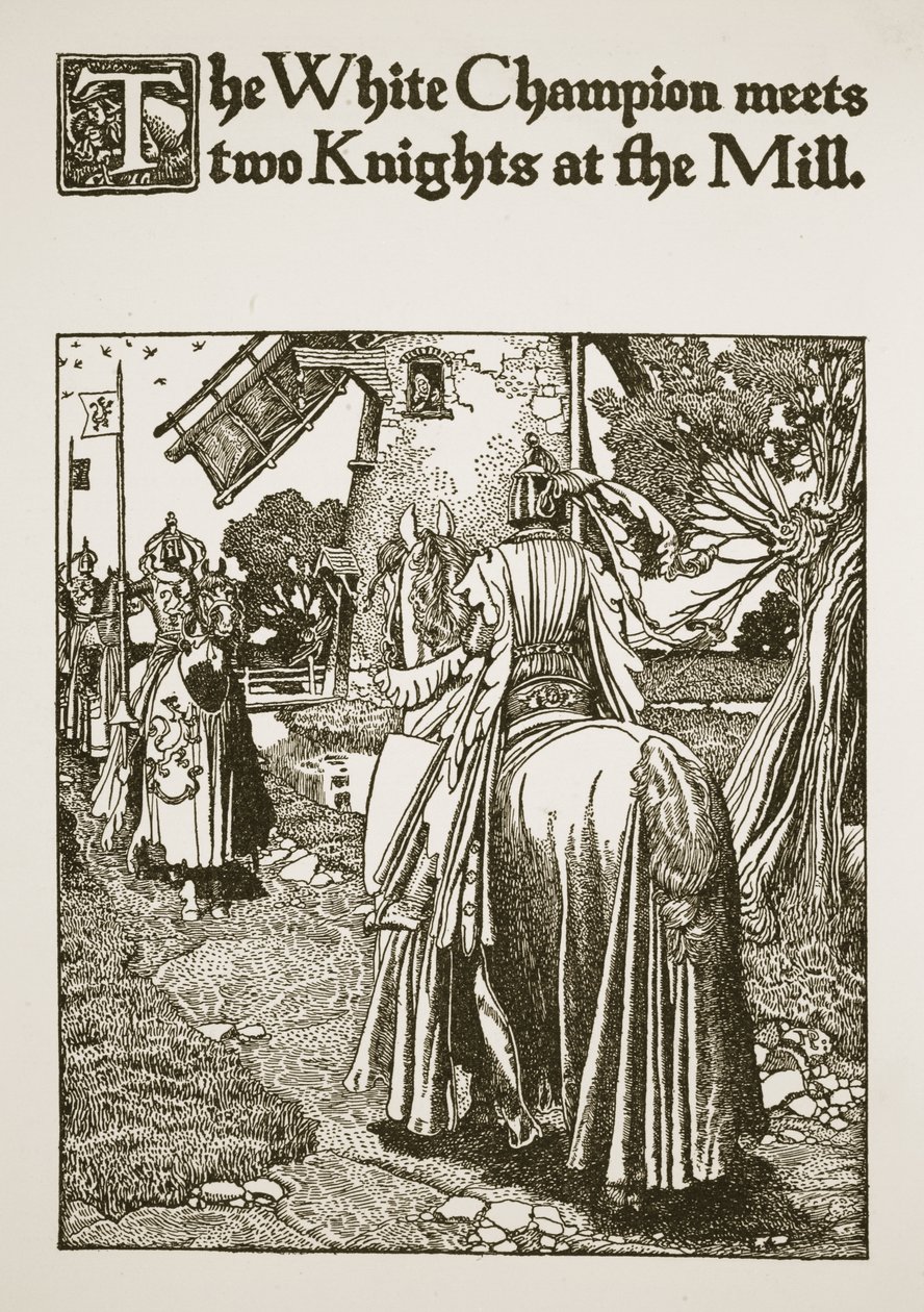 The White Champion meets two Knights at the Mill, illustration from 